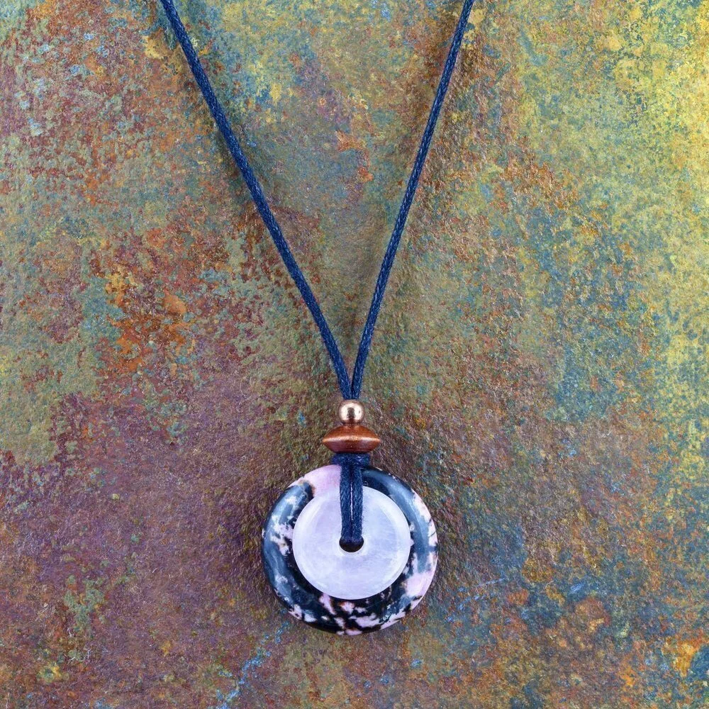 Rhodonite & Rose Quartz Pendant Necklace | Handmade - Picture 4 of 7